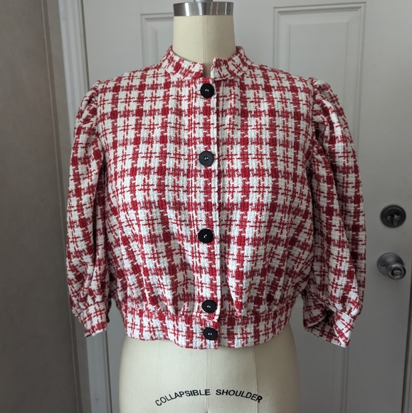 Never A Wallflower Button up Tweed Jacket Red & White - Picture 2 of 16